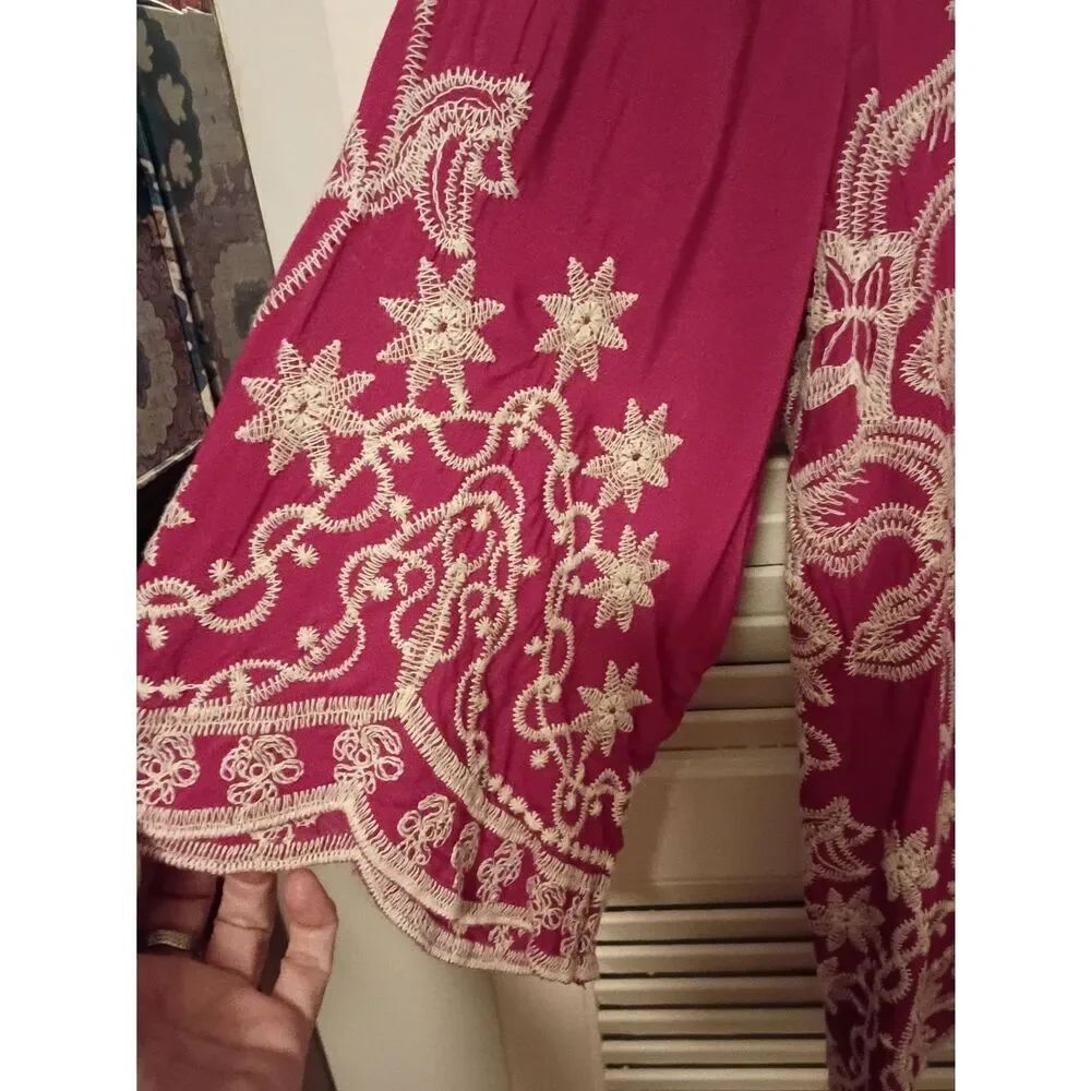 Solitaire Raspberry Tunic with Cream Floral Embroidery - Picture 3 of 5